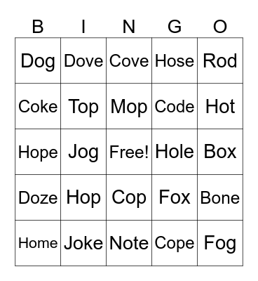 Long & Short O Bingo Card