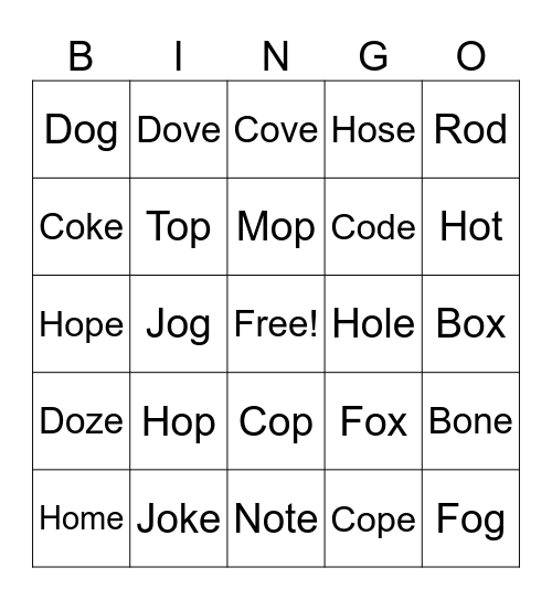 Long & Short O Bingo Card
