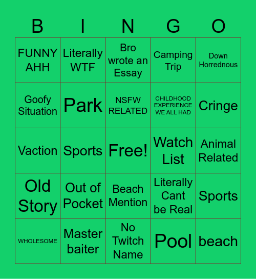 SSR CONFESSIONS Bingo Card