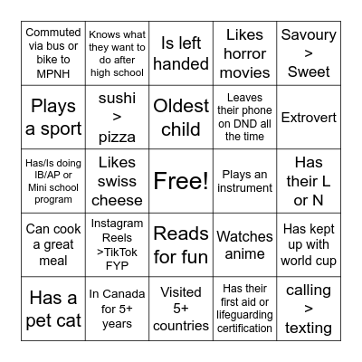 LAVNCH Get to know you! Bingo Card