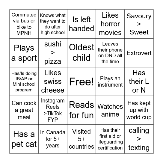 LAVNCH Get to know you! Bingo Card