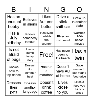 Find someone who. . . Bingo Card