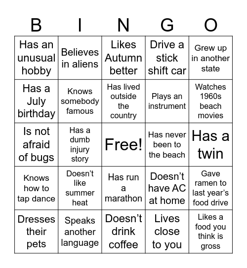 Find someone who. . . Bingo Card