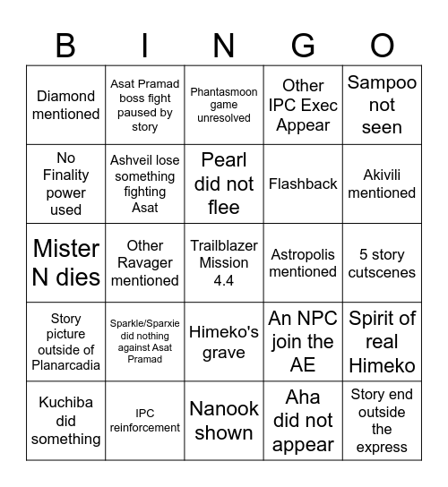 Trailblazer Mission 4.4 Bingo Card