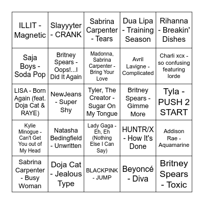 ★ Music Bingo w Bonnie Anne ★ Bingo Card