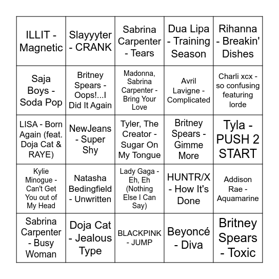 ★ Music Bingo w Bonnie Anne ★ Bingo Card
