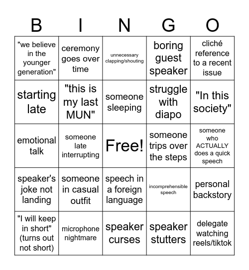 YereMUN BINGO Card