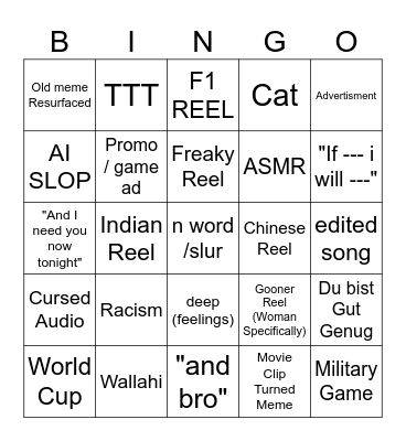 Instagram / IG / INSTA Reels 2026 Bingo Card