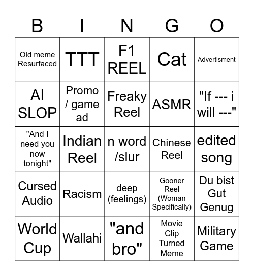 Instagram / IG / INSTA Reels 2026 Bingo Card
