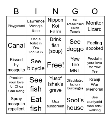Yew Tee/CCK Redemption Arc Bingo Card