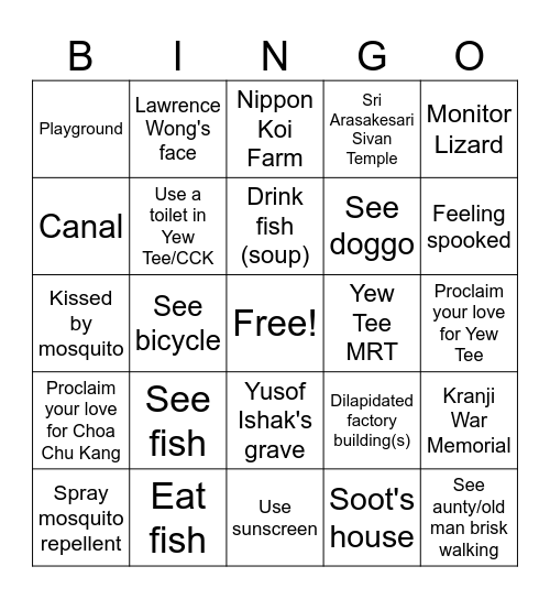 Yew Tee/CCK Redemption Arc Bingo Card