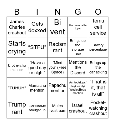 Tofupa Bingo Card