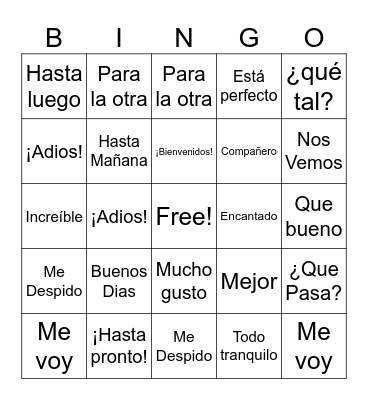 Spanish Greetings Bingo Card