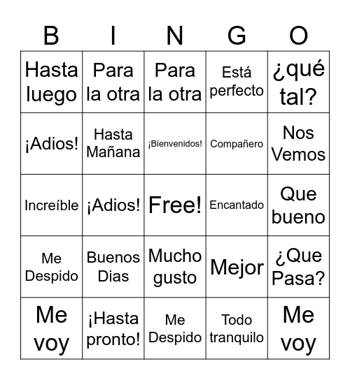 Spanish Greetings Bingo Card