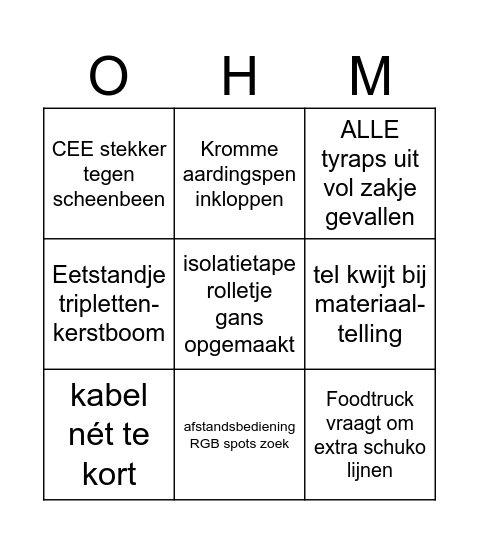 VF Elektrik Bingo Card