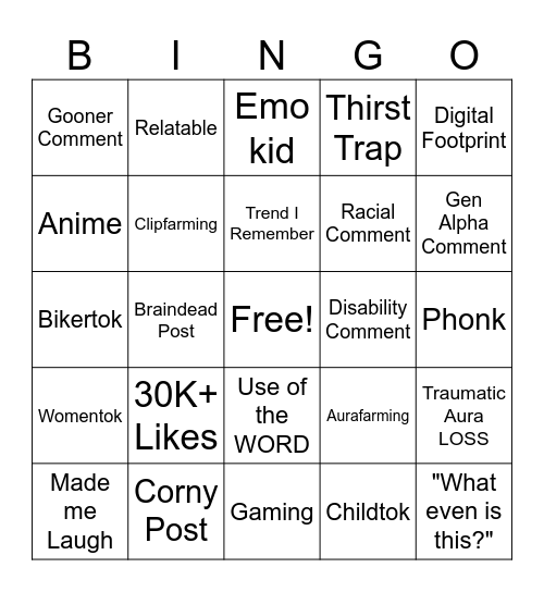 Insta Comments II Bingo Card