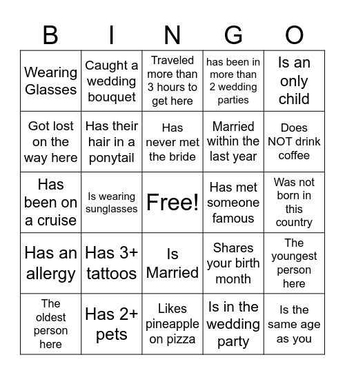 Bridal Picnic BINGO! Bingo Card