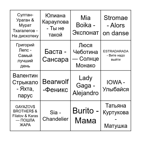 Раунд 4. От 00-х до 20-х Bingo Card
