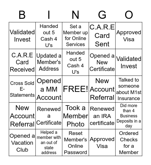 June PTP Game for Tellers  Bingo Card