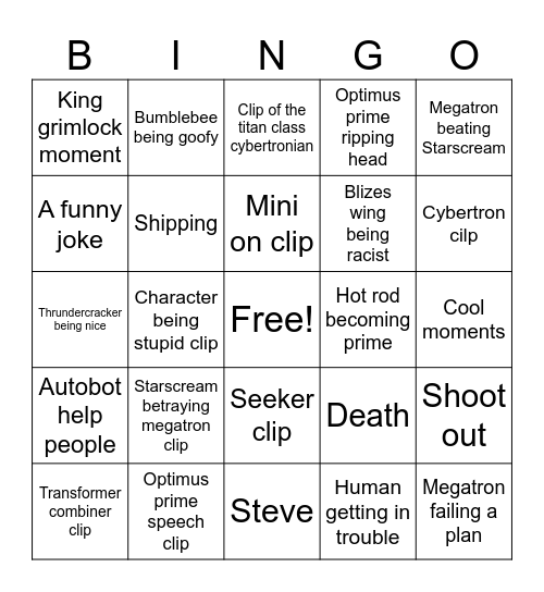 Transformer out of context bingo Card