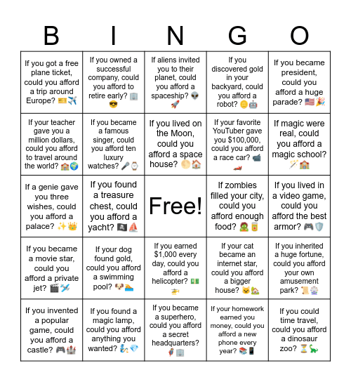 D1 L5 Afford to Bingo Card