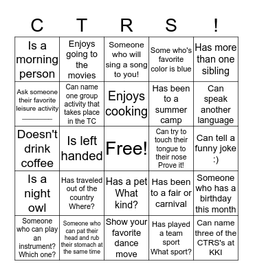 TR BINGO Card