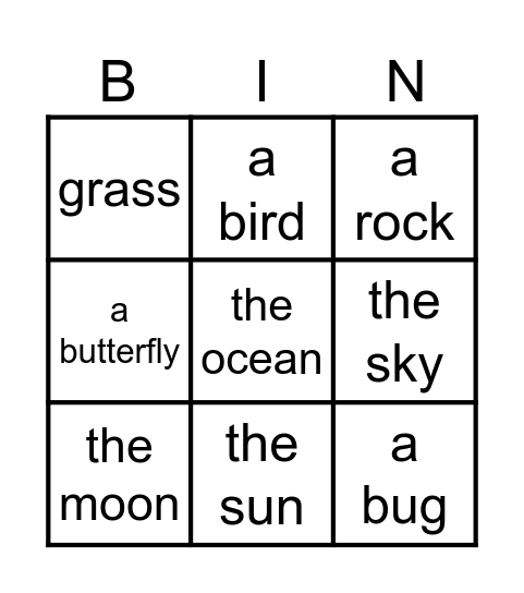 NATURE Bingo Card