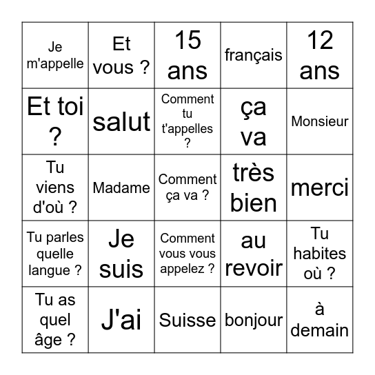 LES PRESENTATIONS Bingo Card