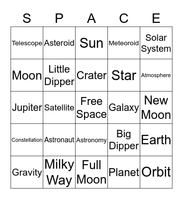 Space Bingo Card