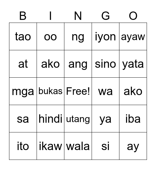 FILIPINO SIGHT WORDS Bingo Card