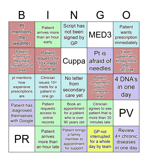 GP Surgery Bingo Card