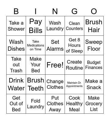 Daily Living Skills Bingo Card