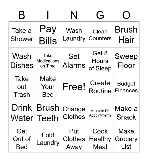 Daily Living Skills Bingo Card