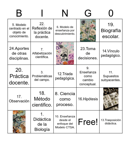 Bingo de Didáctica de la Biología I Bingo Card