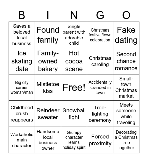 Christmas in July Rom Com Bingo Card