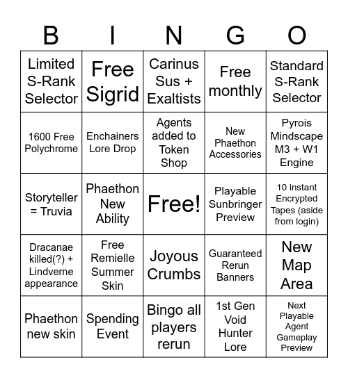 ZZZ Anniversary Stream Bingo Card