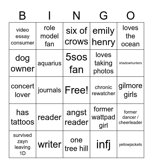 gracee bingo! Bingo Card