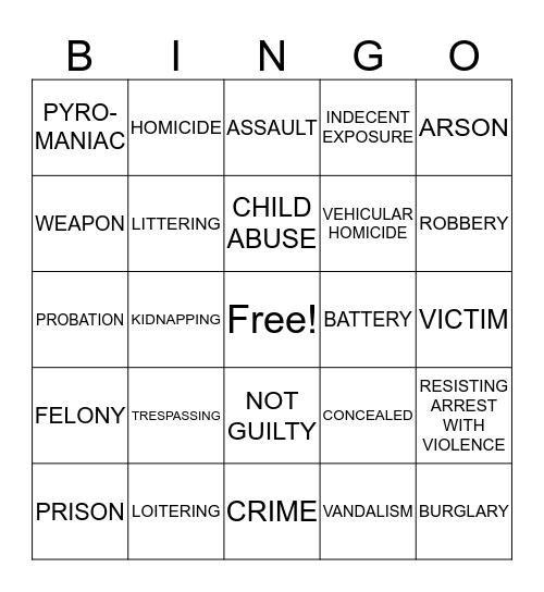 ABC's OF CRIME Bingo Card