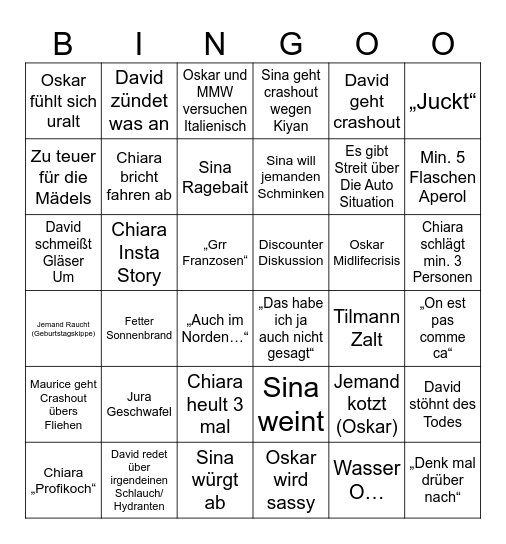 Comer See Bingo Card