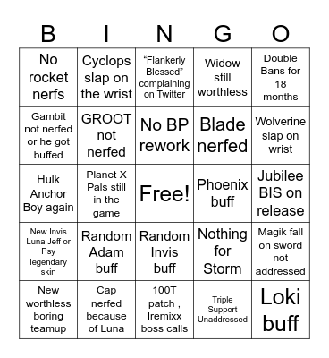 Season 9 Marvel Rivals Bingo Card