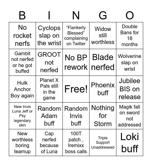 Season 9 Marvel Rivals Bingo Card