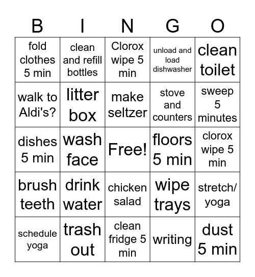 cleaning Bingo Card