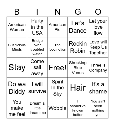 Music BINGO JB Bingo Card