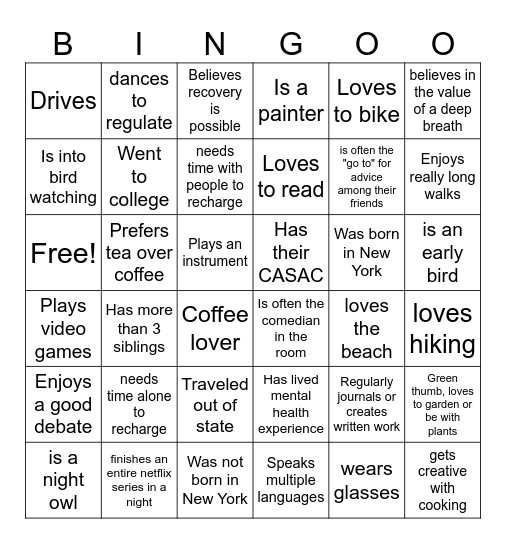 Howie the Harp Bingo Card