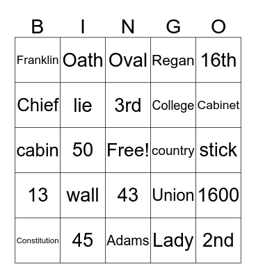 Presidents Day Bingo Card