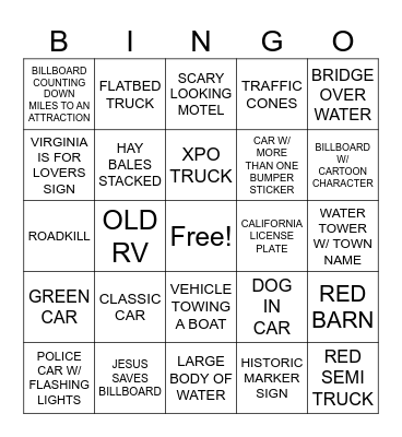 ROAD TRIP BINGO Card