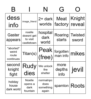 Deltarune Chapter 6 Bingo Card