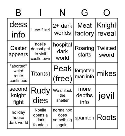 Deltarune Chapter 6 Bingo Card