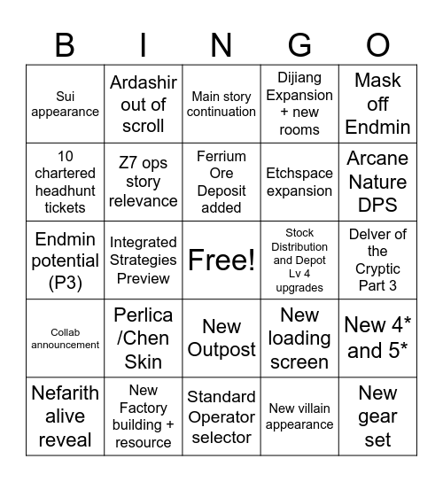 Endfield 1.4 Bingo Card