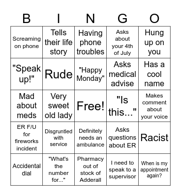 Kristin's Monday Bingo Card